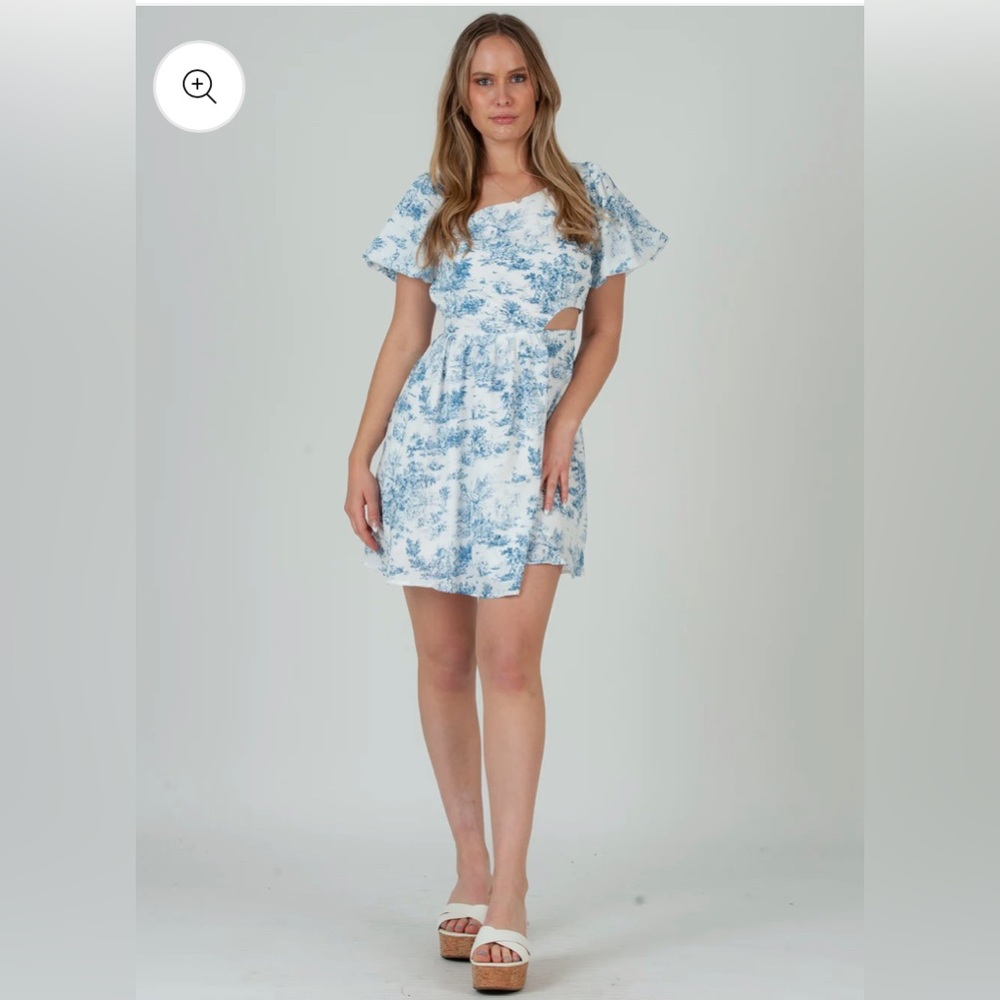 Abigail Cutout Dress- Blue Toile